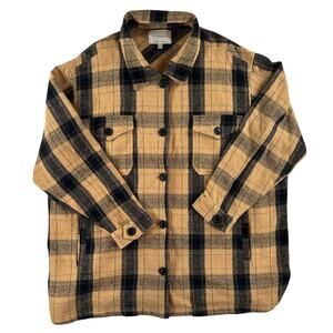 Lucky Brand Womens Oversized Plaid Shirt Jacket Shacket - Tan Black - XL